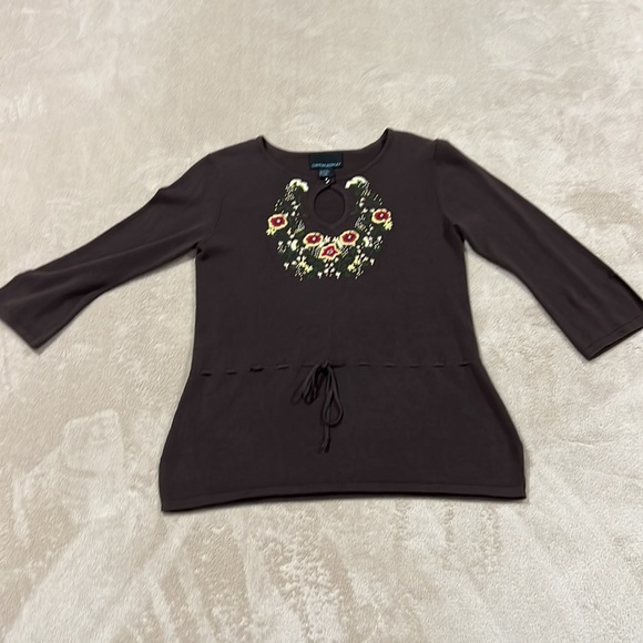 Cynthia Rowley woman’s small brown 3/4 sleeve lightweight sweater fall floral - Picture 2 of 5